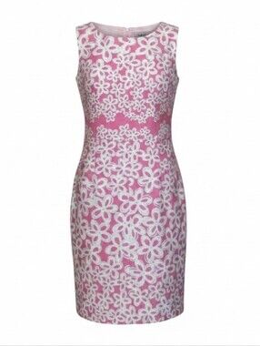 Taylor Pink White Retro Floral Print Summer Sheath Dress Size 4